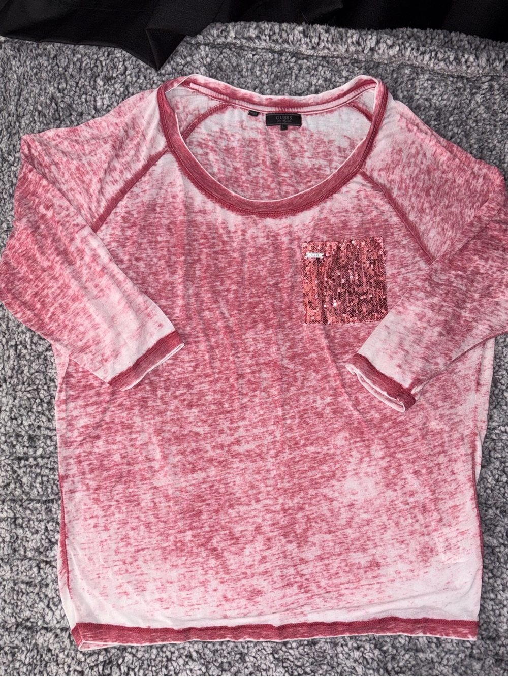 Guess Pink 3/4 length sleeve Top with Sequin Pocket